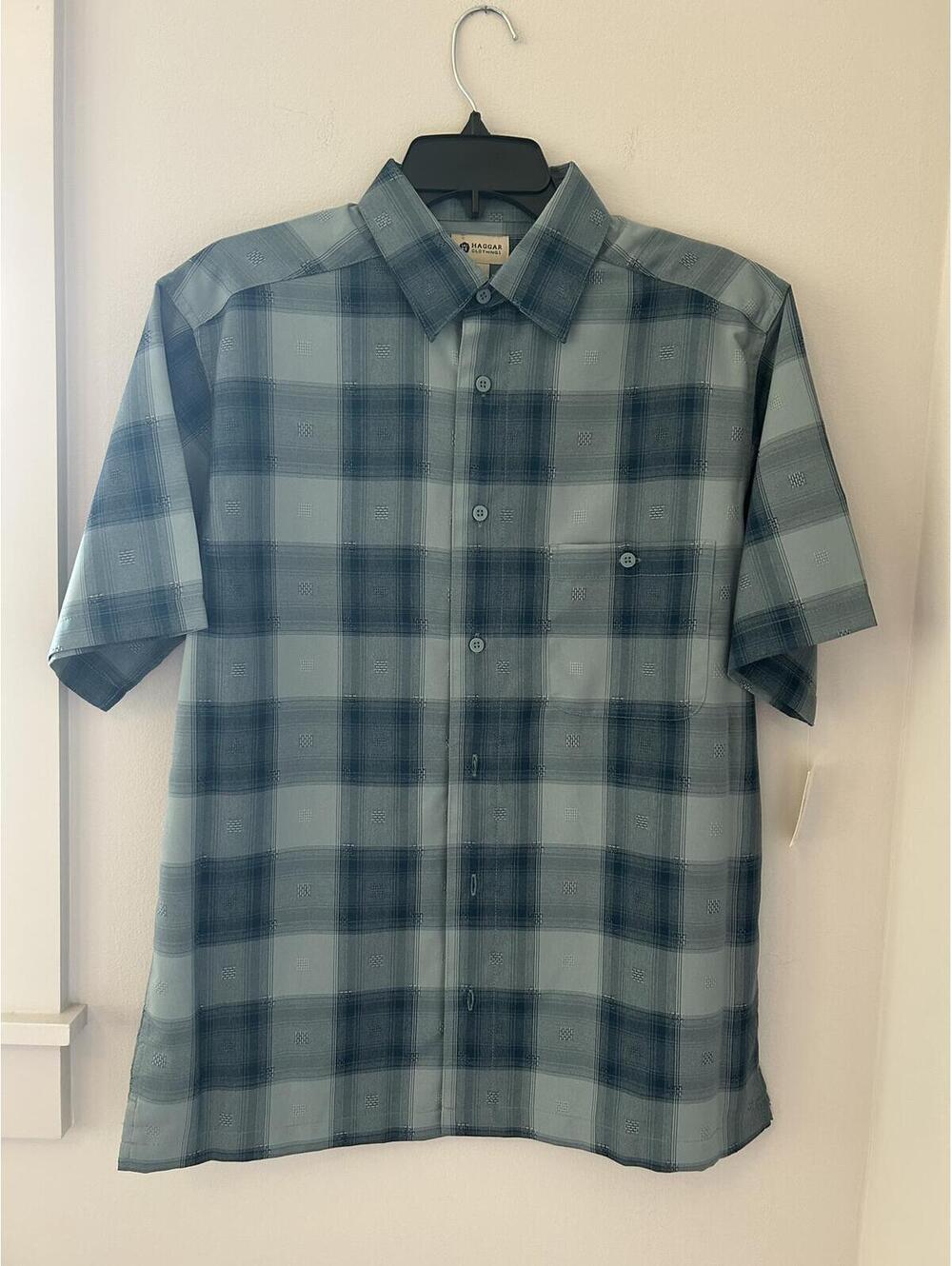 Haggar Blue Plaid Men’s Shirt Size Small (NWT)